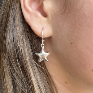 Chunky Star Huggie Earrings - Silver